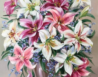 油彩画 花 ピンク ダークグリーン il_340x270.4101795409_3of8.jpg