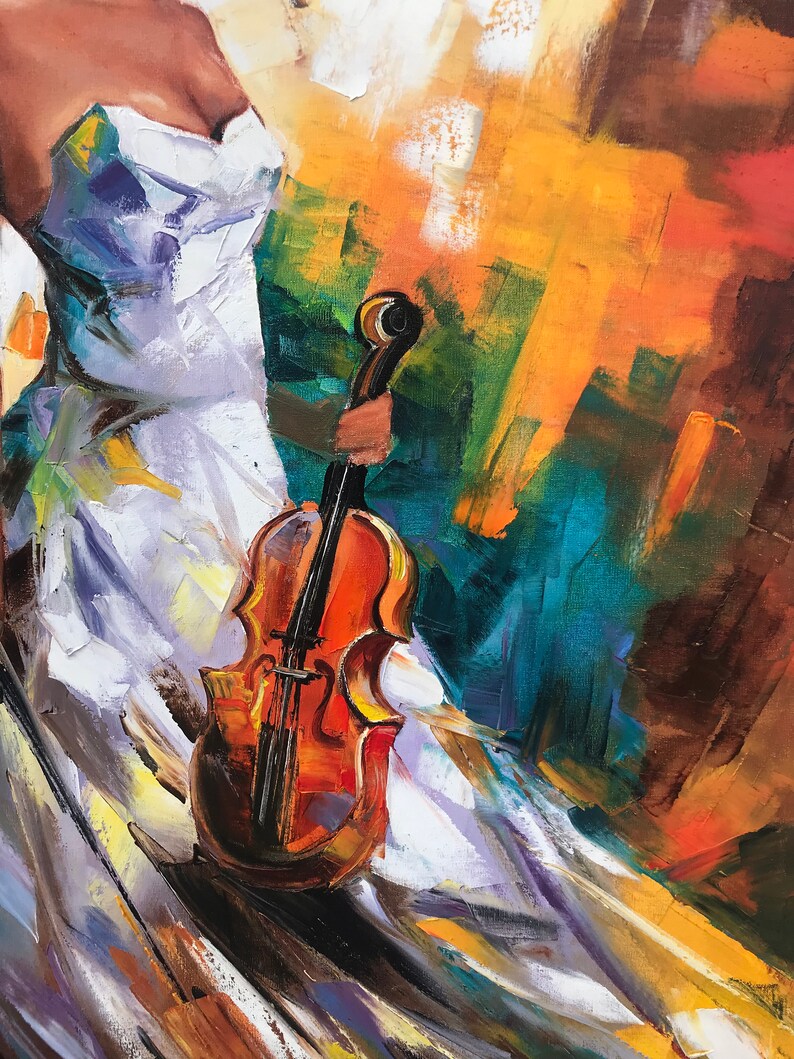 Lady With Violin Oil Painting Original Women 36x48 Canvas Wall - Etsy