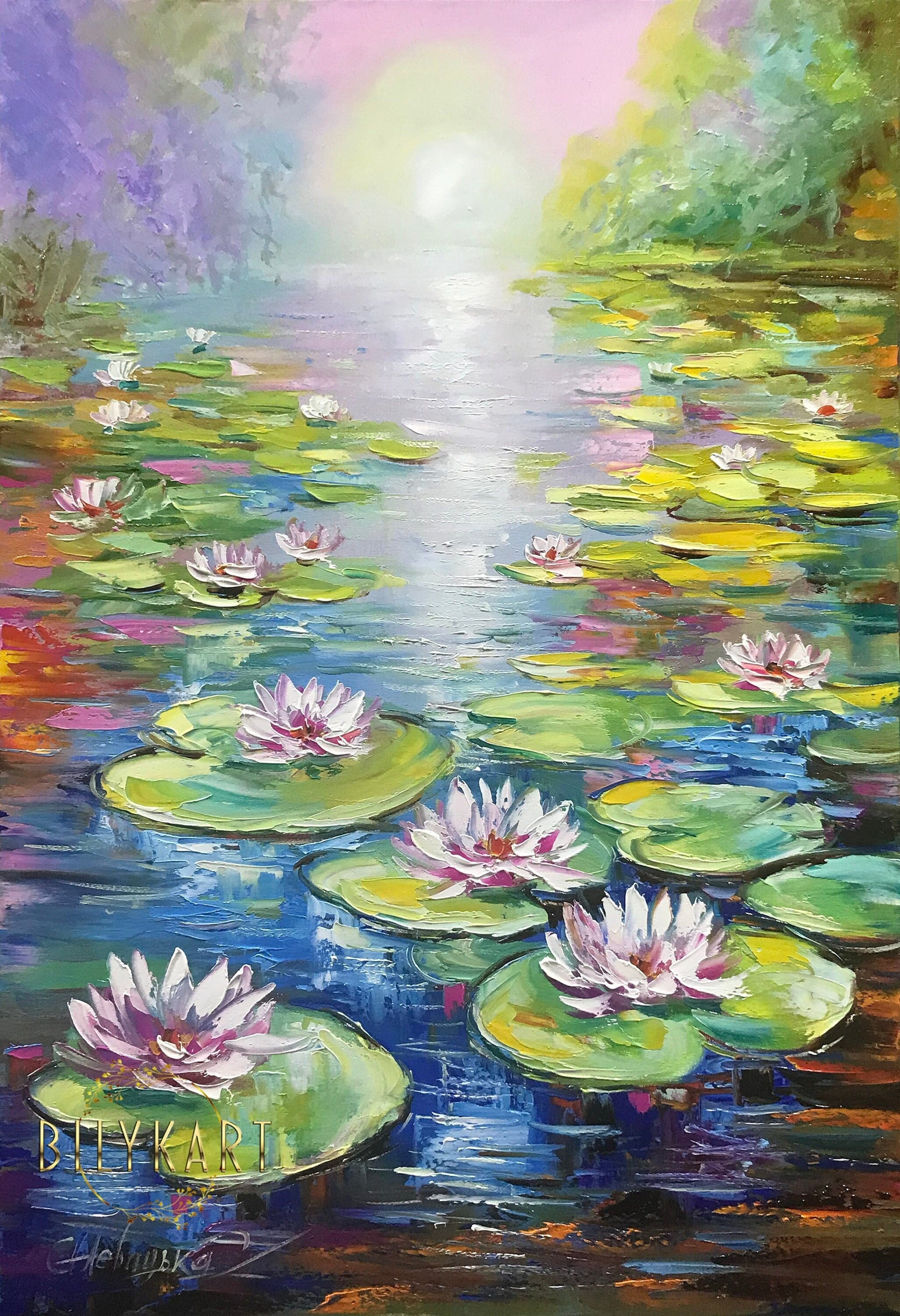 クロード・モネの絵画 オリジナル睡蓮の池のアート ピンクの蓮の花の