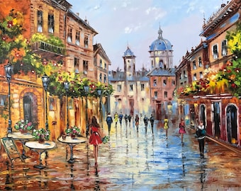 French Street Scene Oil Painting Original Parisian Cafe Artwork