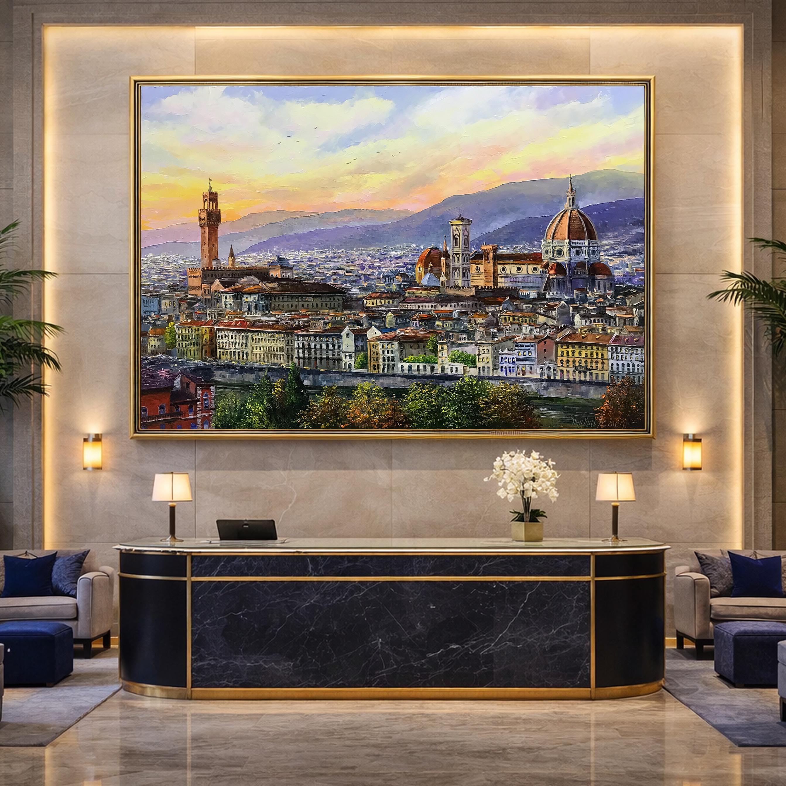 Quadro Su Tela Firenze Duomo E Ponte Vecchio – 22x30 Cm Con Cornice, Stampa Artistica Vintage Minimal, Idea Regalo Per Casa O Ufficio
