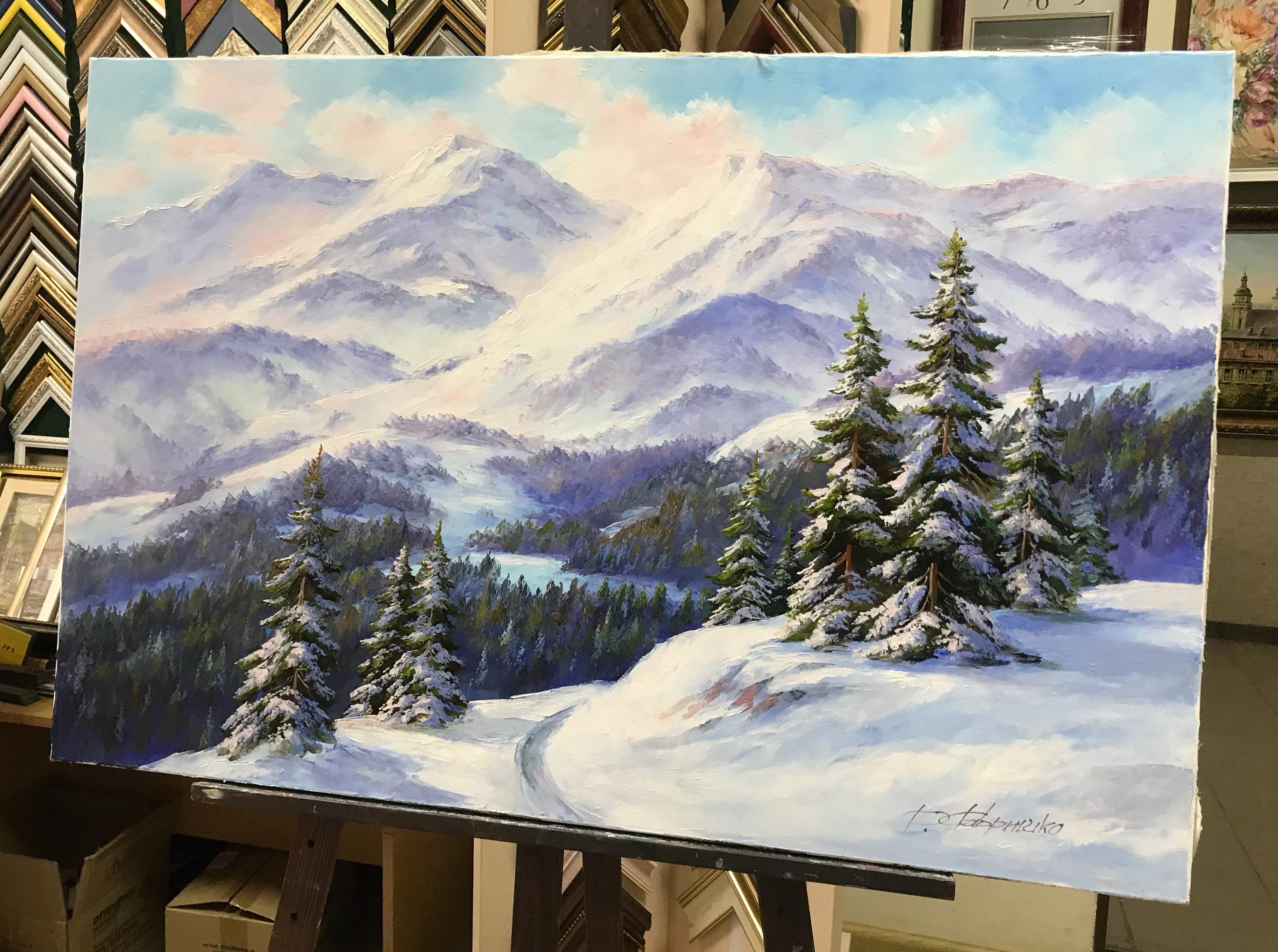 Original Swiss Alps Oil Painting, Snowy Mountain Canvas Art - Etsy