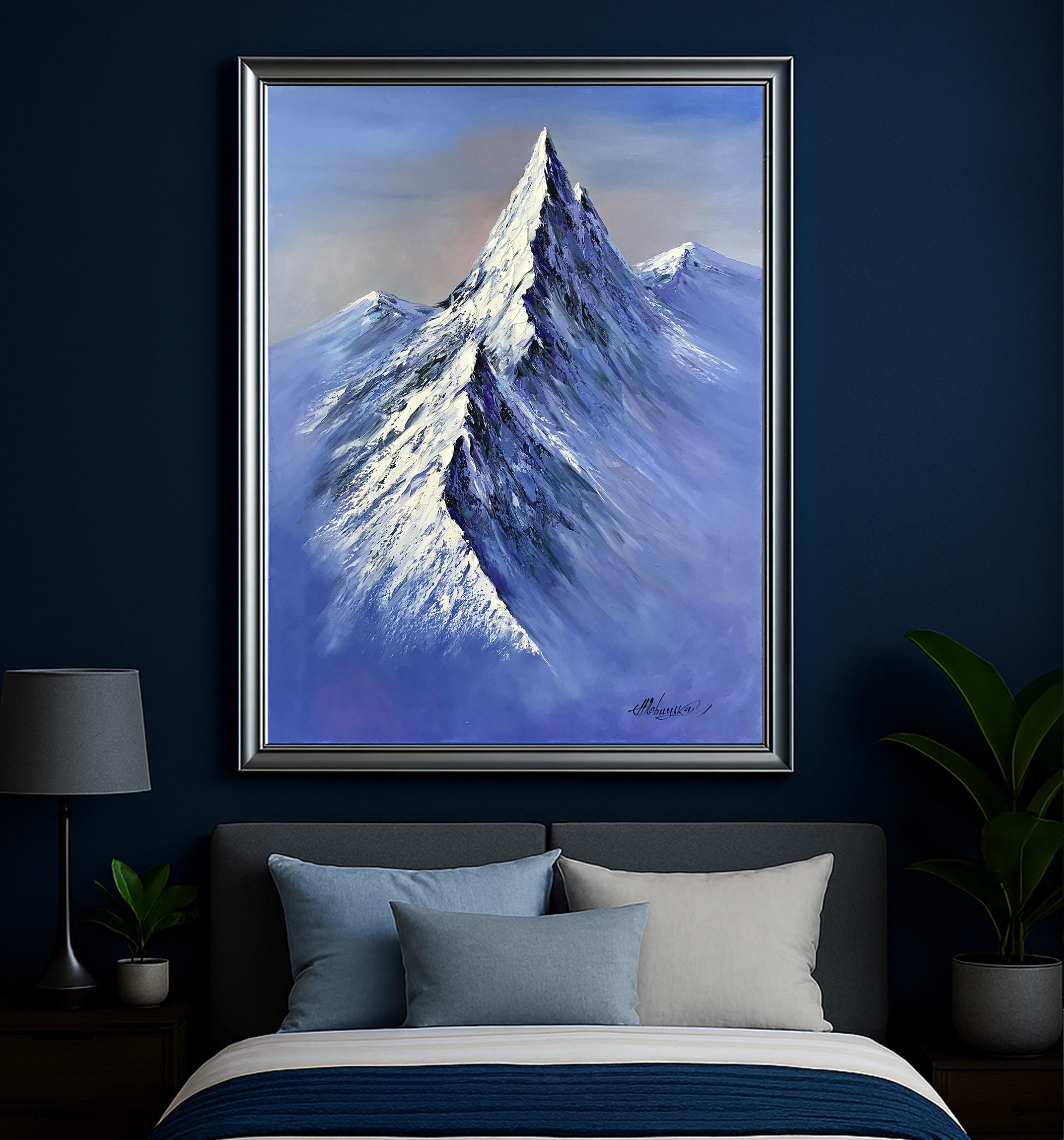 キャンバスに描かれたエベレストの絵画、ヒマラヤ山脈の絵画、ブルー