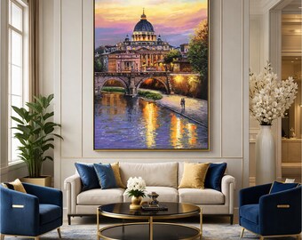 ローマ イタリア 油絵 ローマの夕べ オリジナル絵画 イタリアのアート