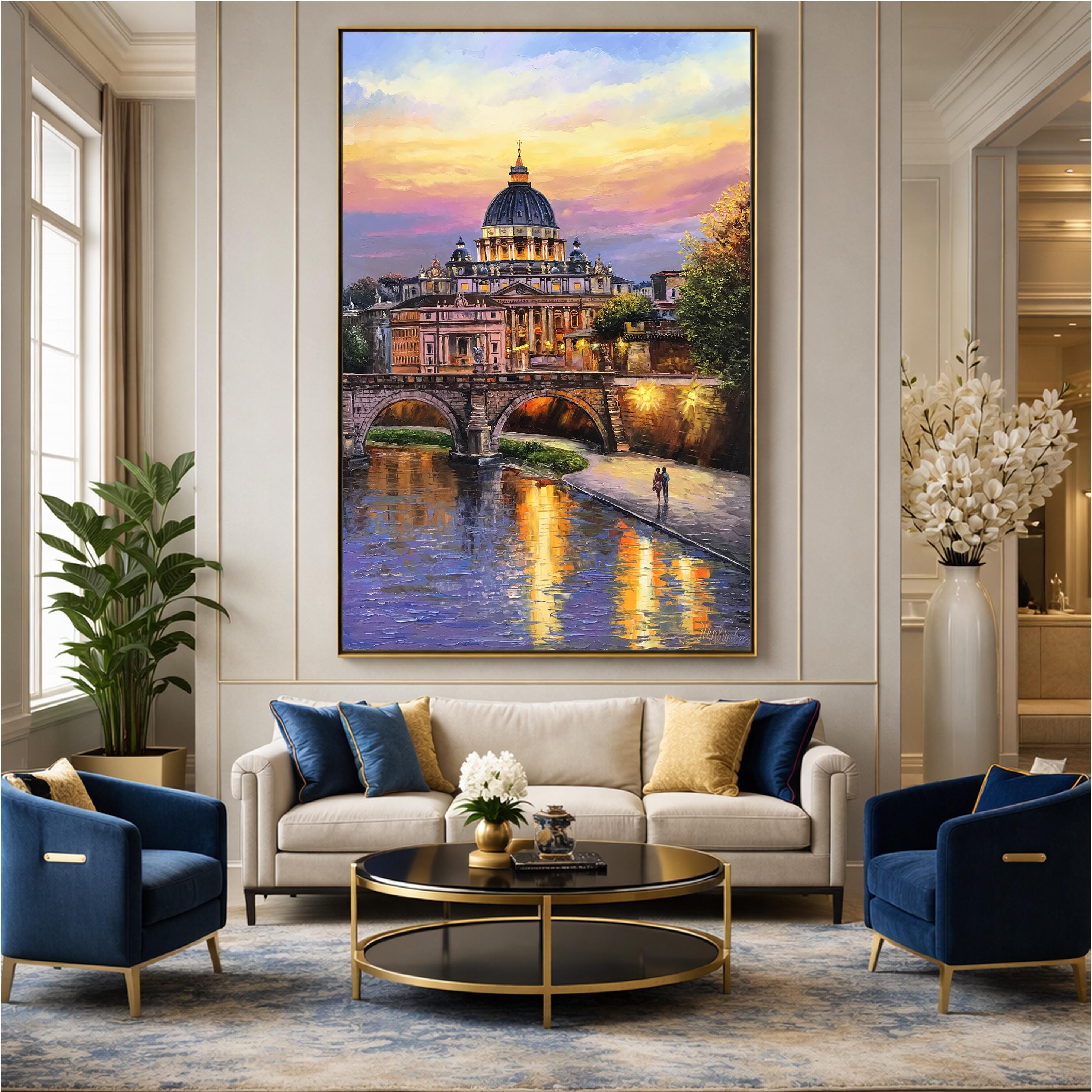 ローマ イタリア 油絵 ローマの夕べ オリジナル絵画 イタリアのアート