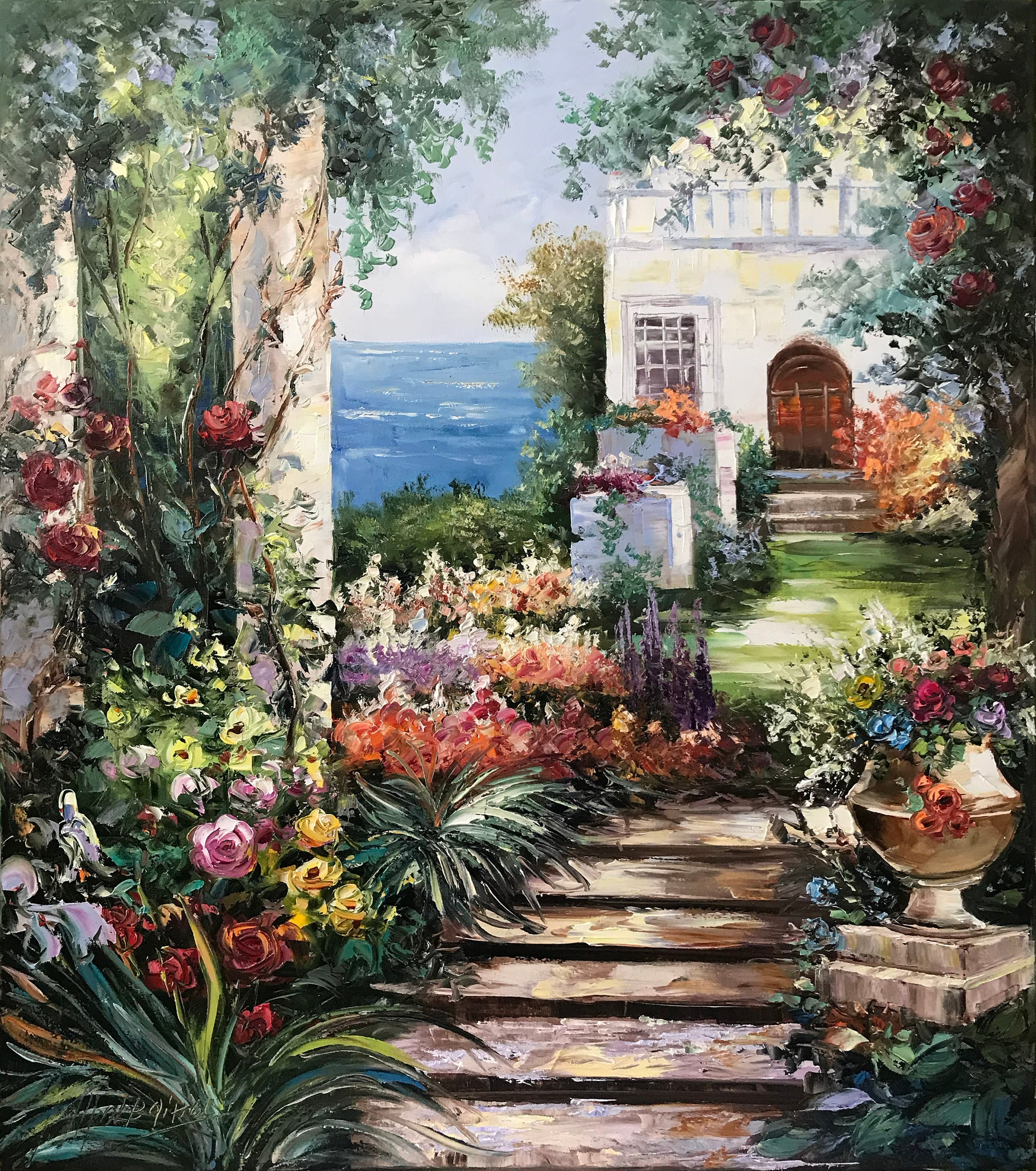 【お値下げ】イタリア画家 アルプスの牧場の油絵 お値下げ】イタリア画家 アルプスの牧場の油絵