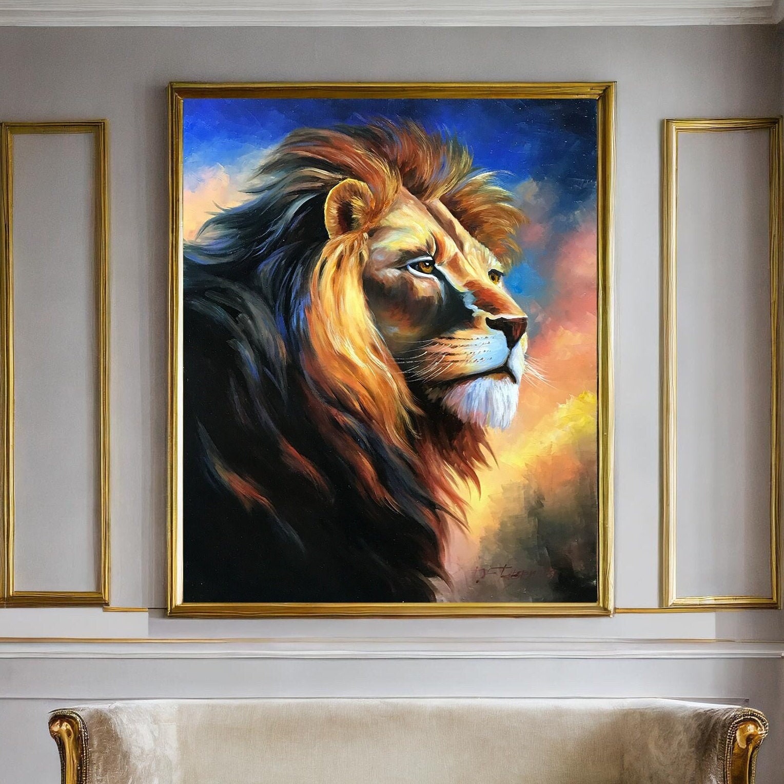 アフリカアート　ライオン【画家 サイン入り】(4) アフリカアート ライオン【画家 サイン入り】(4)