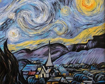 ヴァン・ゴッホの星月夜の絵画 キャンバスに描かれたオリジナル