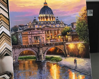 ローマ イタリア 油絵 ローマの夕べ オリジナル絵画 イタリアの