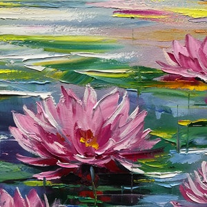 Claude Monet Painting on Canvas Water Lilies Wall Art Pink Lotus Flower ...