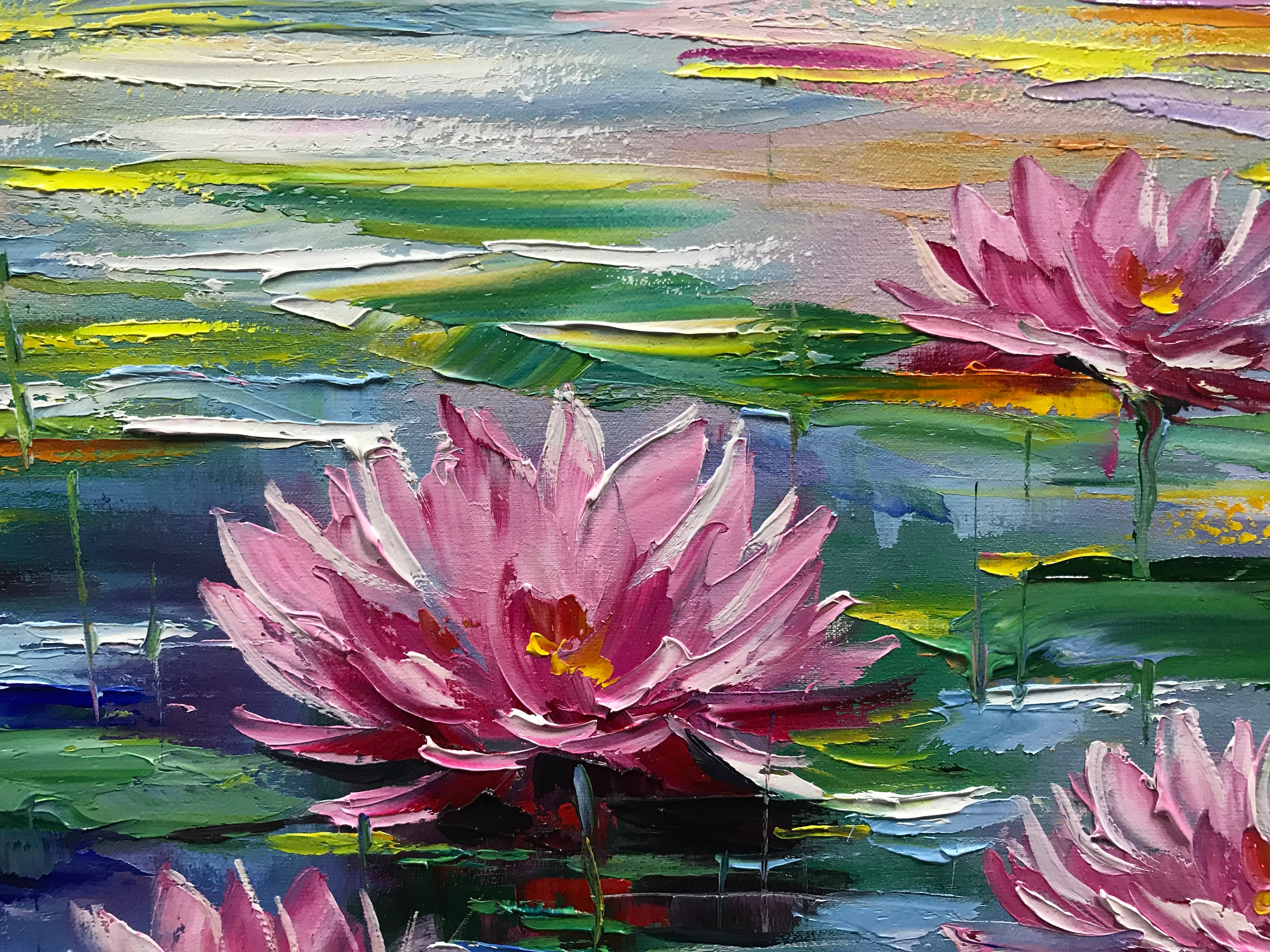 Claude Monet Painting on Canvas Water Lilies Wall Art Pink Lotus Flower ...