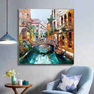 Venice Oil Painting Original Italy Painting Venetian Art Italian Landscape Painting 36x36 Venice Italy Artwork Canvas Venice Canal Painting image 4