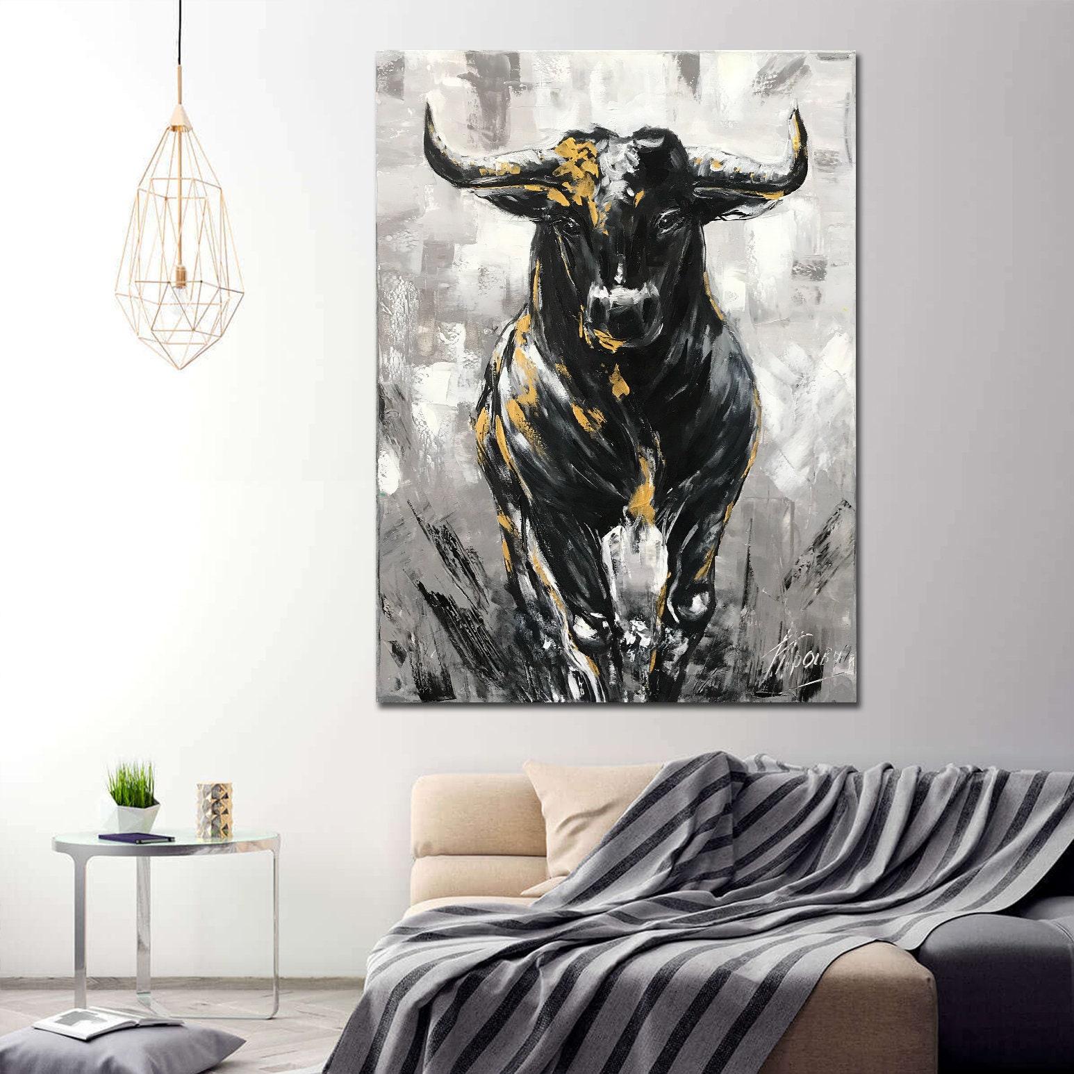 Large Abstract Bull Oil Painting Original Wall Street Bull Wall Art ...