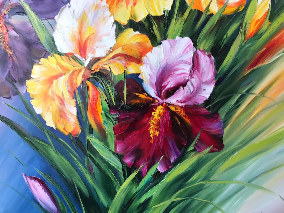 Wild Iris Painting Purple Iris Wall Art Irises Art Framed Etsy