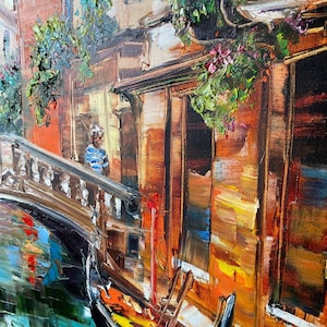 Venice Oil Painting Original Italy Painting Venetian Art Italian Landscape Painting 36x36 Venice Italy Artwork Canvas Venice Canal Painting image 3