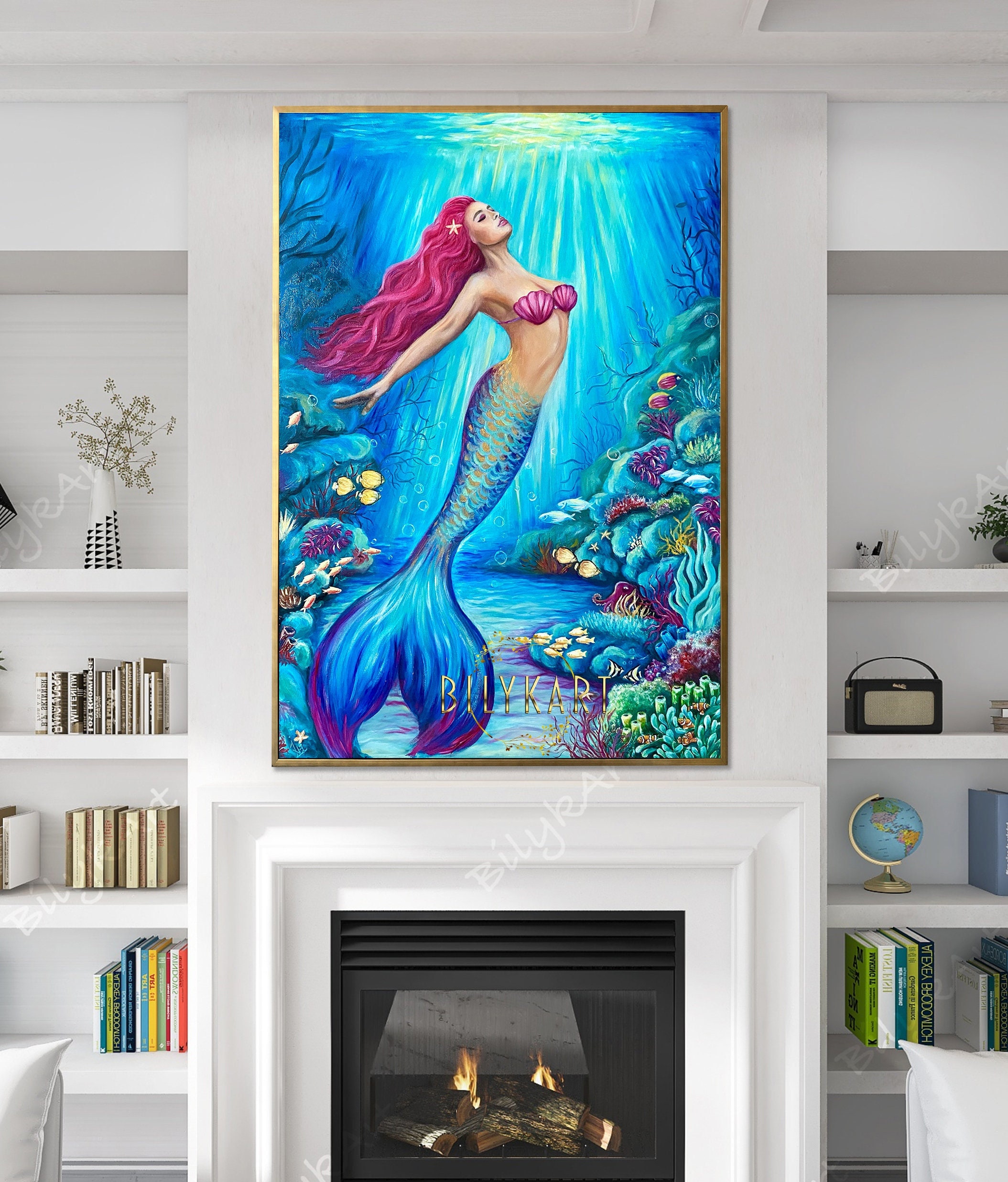 Mermaid Wall Art for Girls Room, Cute Mermaid Art Print, Siren Mermaid  Décor for Girl, Mermaid Beach Décor, Coral Art Print, Koi Fish Art