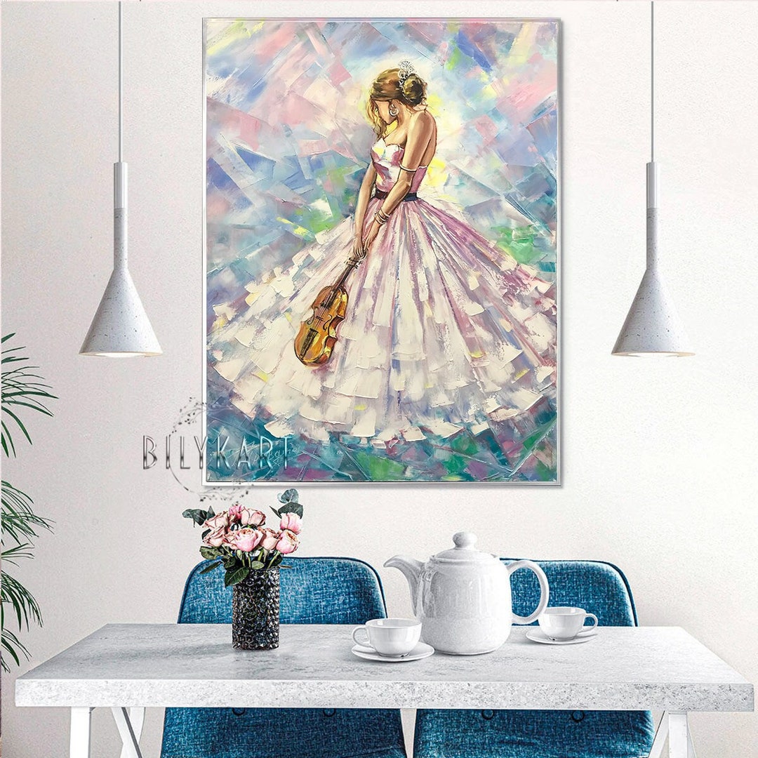 Violin Girl Painting Original Violinist Wall Art Violinist Painting on ...