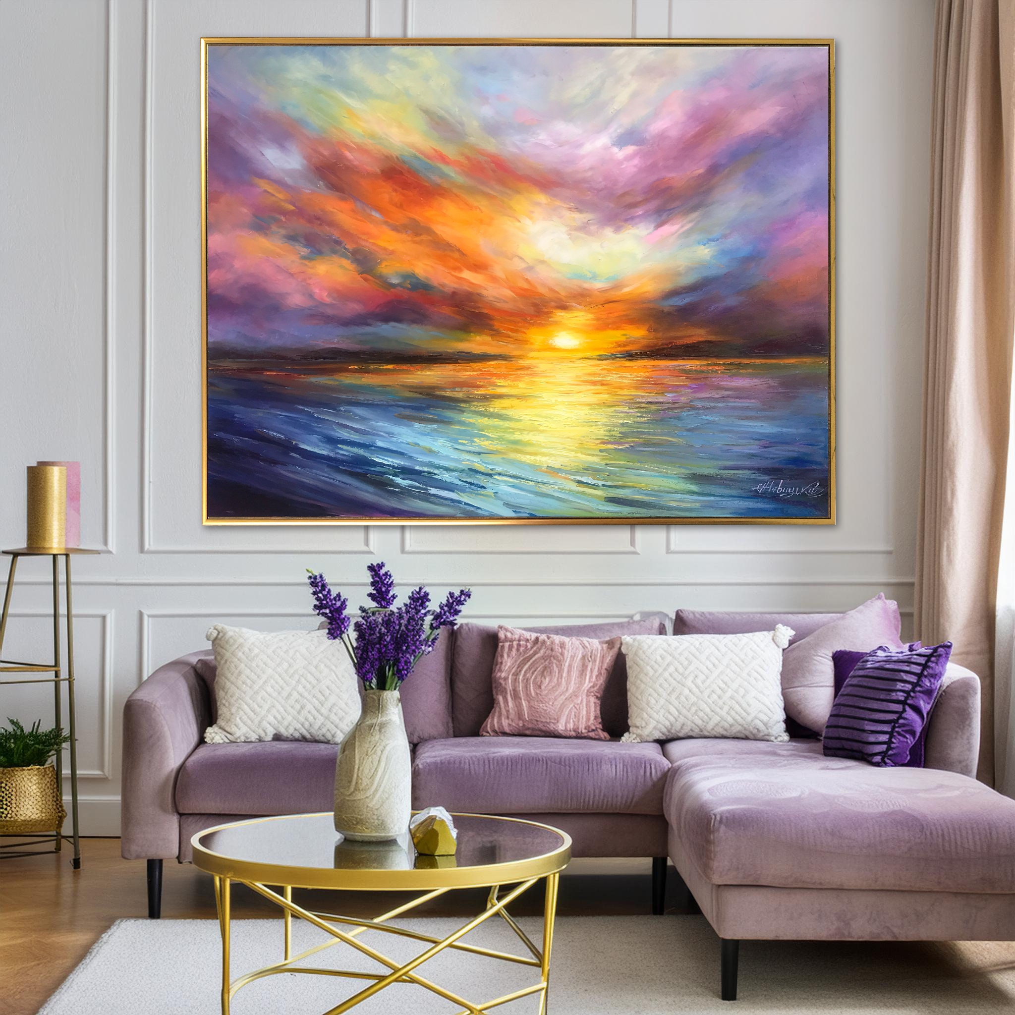 Abstract Sunset Oil Painting Original California Sunset Wall Art ...