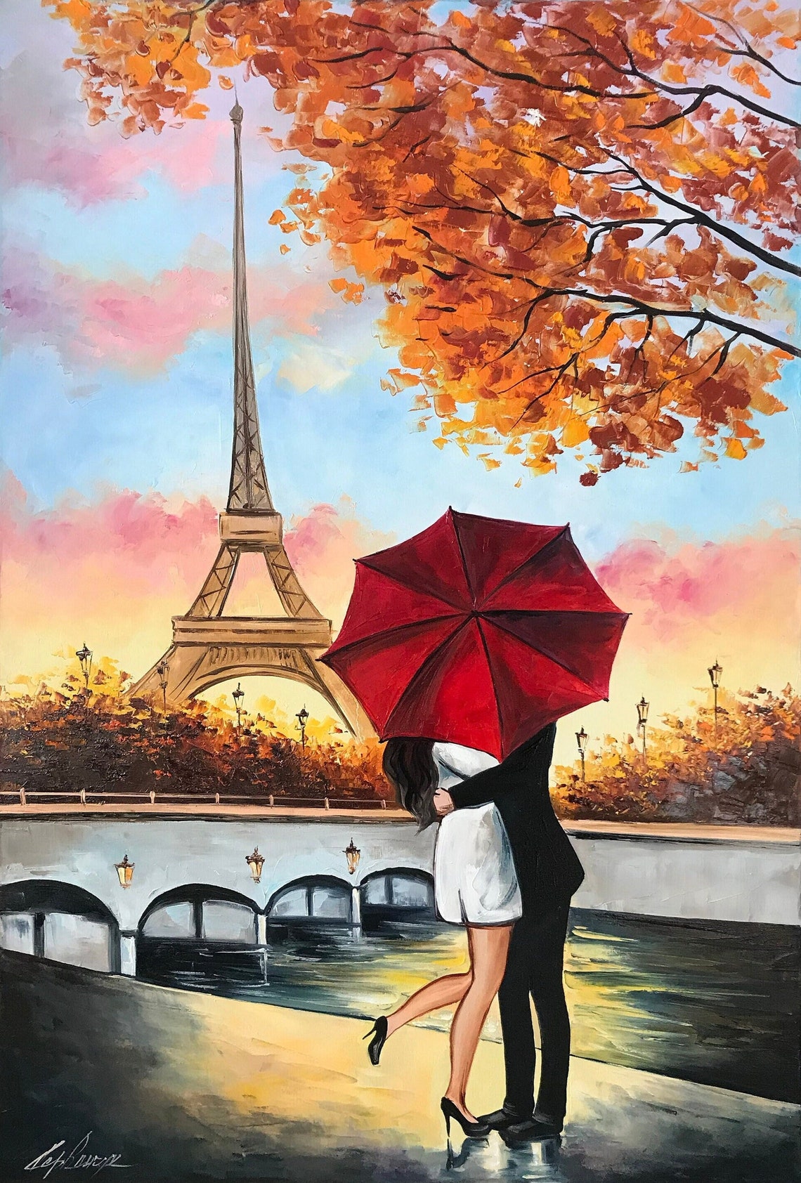 Kissing Couple Painting Lovers Artwork Love in Paris Painting - Etsy