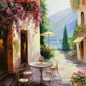Amalfi Coast Italy Oil Painting Original Positano Coast Painting on Canvas Italy Wall Art Italian Cafe Oil Painting Italian Coast Artwork