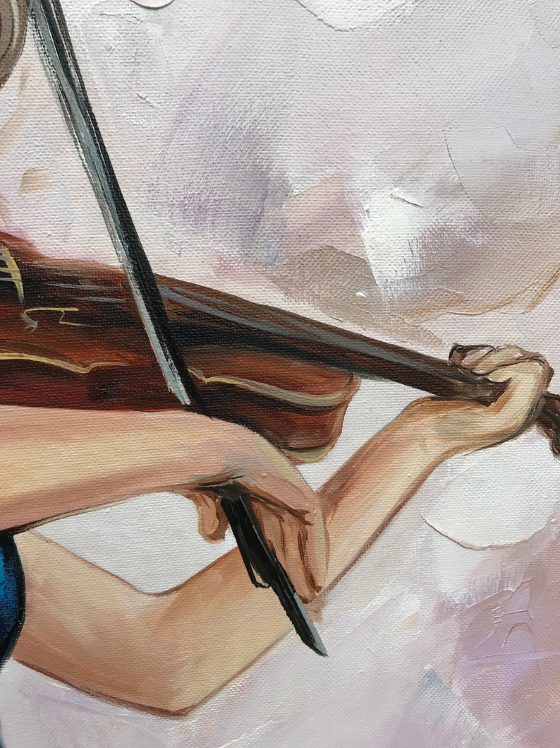 Beautiful Woman With Violin Oil Painting Abstract Girl Wall - Etsy