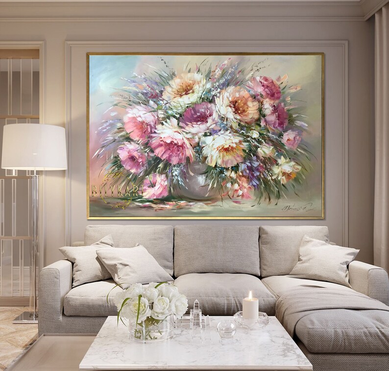 Large Peony Oil Painting on Canvas Peonies Wall Art Sage Green - Etsy