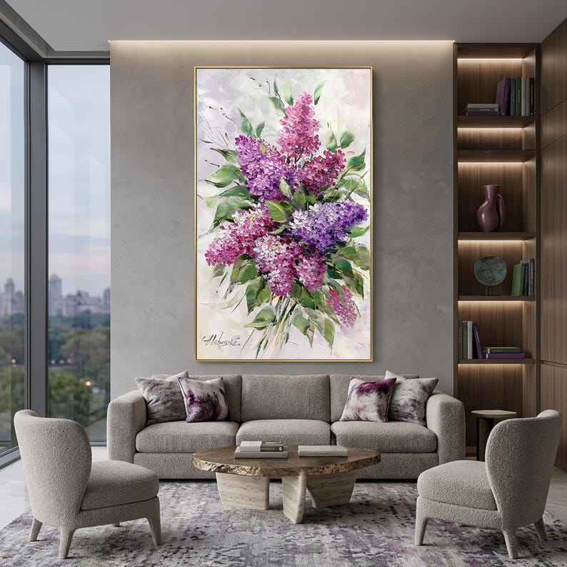 Lilac Oil Painting Original Flower Wall Art Purple Painting on Canvas ...