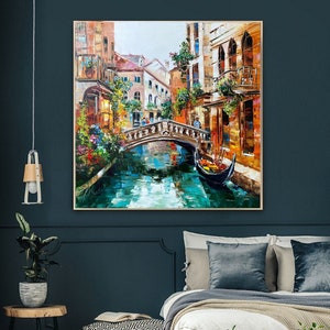 Venice Oil Painting Original Italy Painting Venetian Art Italian Landscape Painting 36x36 Venice Italy Artwork Canvas Venice Canal Painting image 2