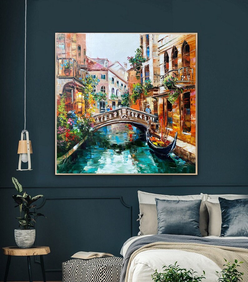 Venice Oil Painting Original Italy Painting Venetian Art Italian Landscape Painting 36x36 Venice Italy Artwork Canvas Venice Canal Painting image 2