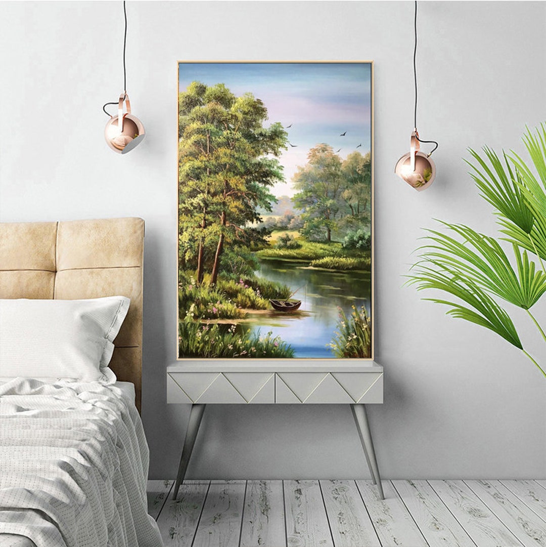 Original Landscape Oil Painting on Canvas Living Room Wall Art Green ...