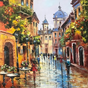 French Street Scene Painting on Canvas European City Art Paris Oil Painting Original Paris Artwork French Oil Painting Framed Paris Cafe Art