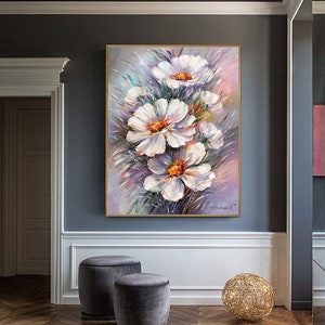 White Daisies Oil Painting Original Abstract Large Canvas Wild Flowers ...