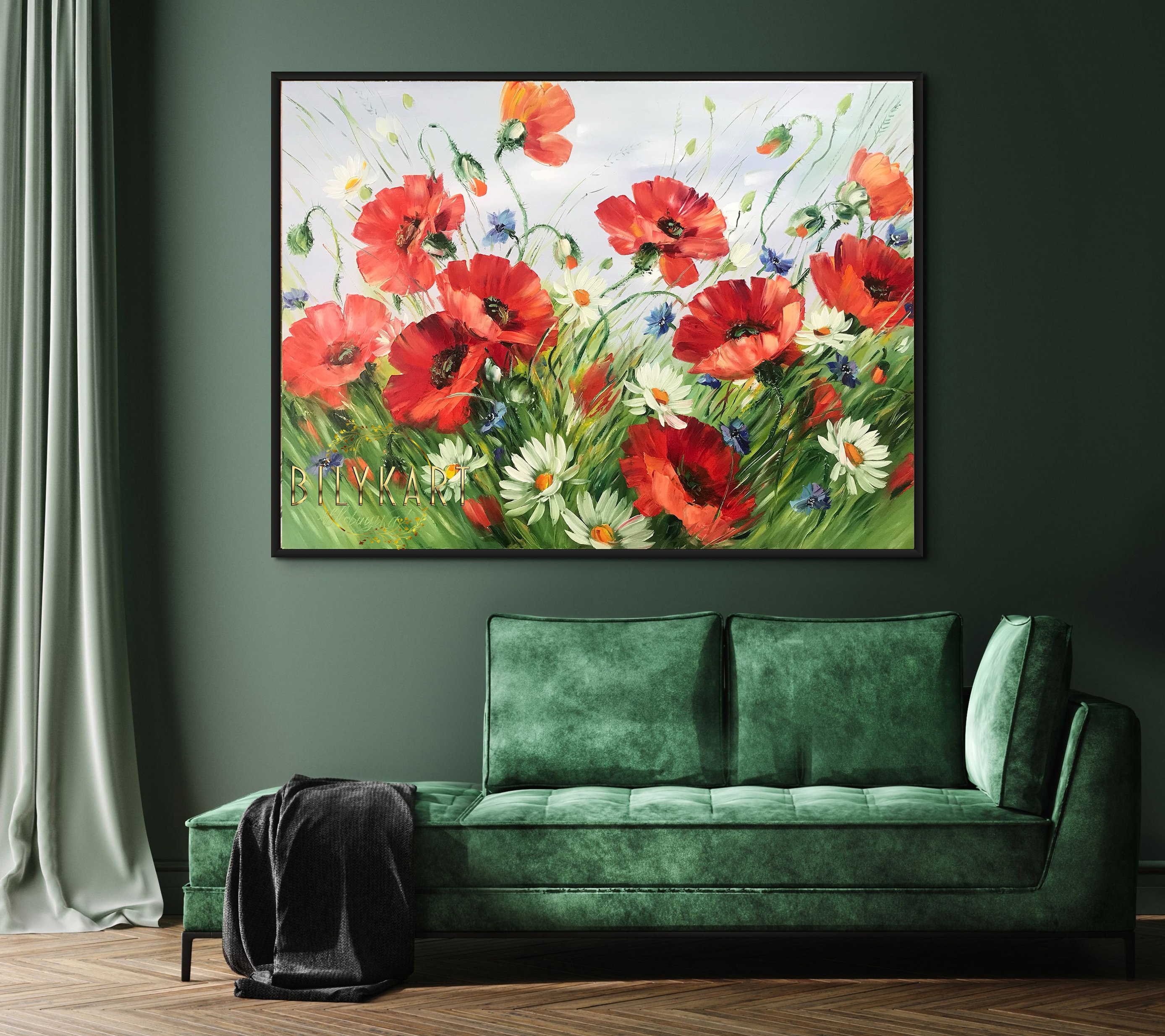 ポピーフィールドの油絵オリジナルアートワークキャンバスに描かれた