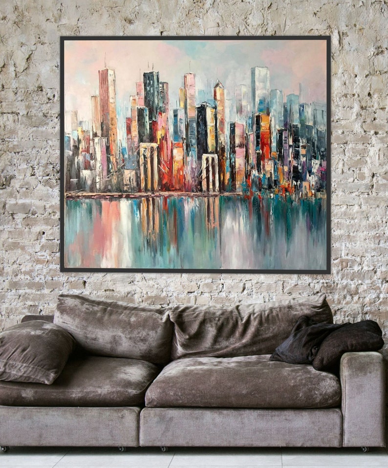 Large New York City Abstract Painting Urban Cityscape | Etsy