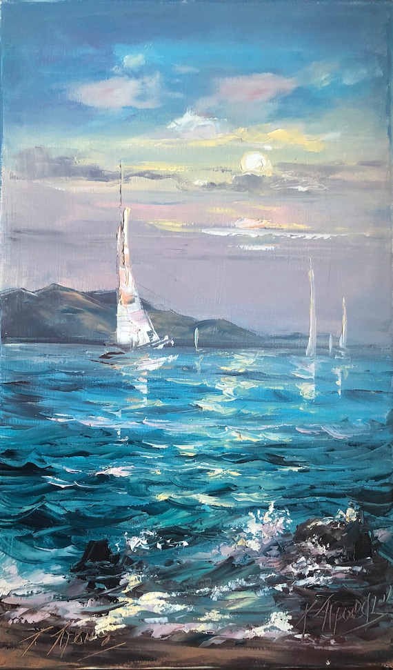 MHARTK66 Quadri Moderni Soggiorno Grandi, 73x146 cm XXL Stampe da Parete Tramonto in Barca a Vela sul Lago, Quadro Camera da Letto Su Tela Decorazioni Parete Bagno Ufficio Sala Da Pranzo