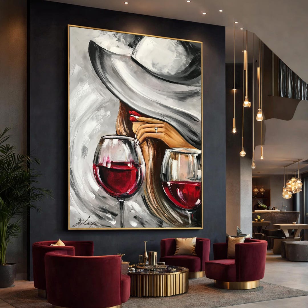 Woman With Wine Oil Painting Original: Red Wine Glasses Wall Art - Etsy