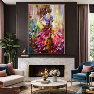 Violin Girl Oil Painting Original: Beautiful Woman Wall Art - Etsy