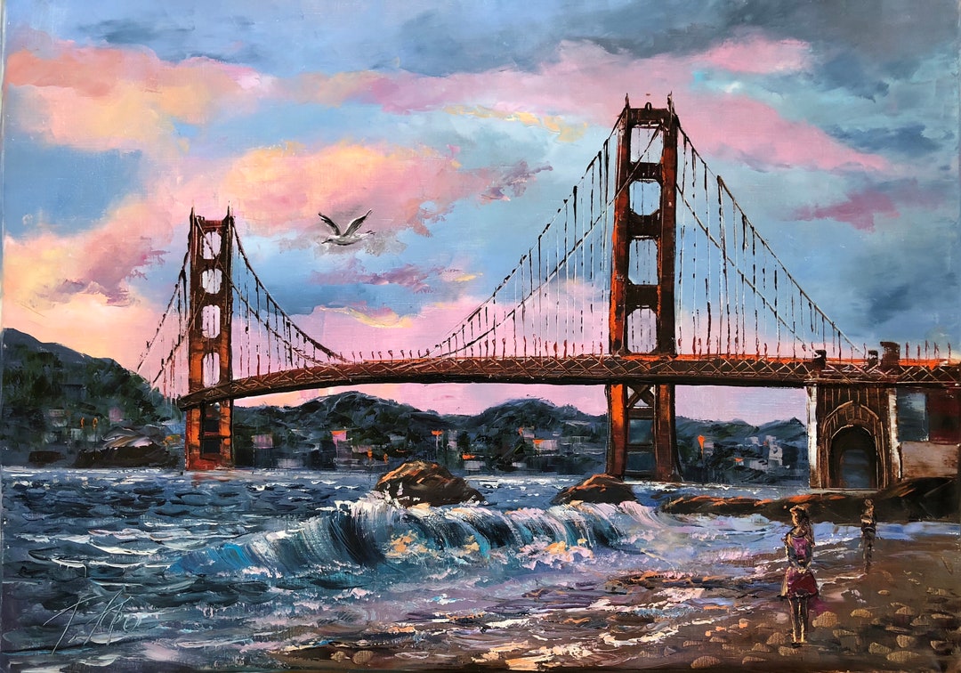 ゴールデンゲートブリッジ  ハワード・ベーレンス作　風景画絵画　サンフランシスコ サンフランシスコ 風景画絵画 味わい深 ゴールデンゲートブリッジ