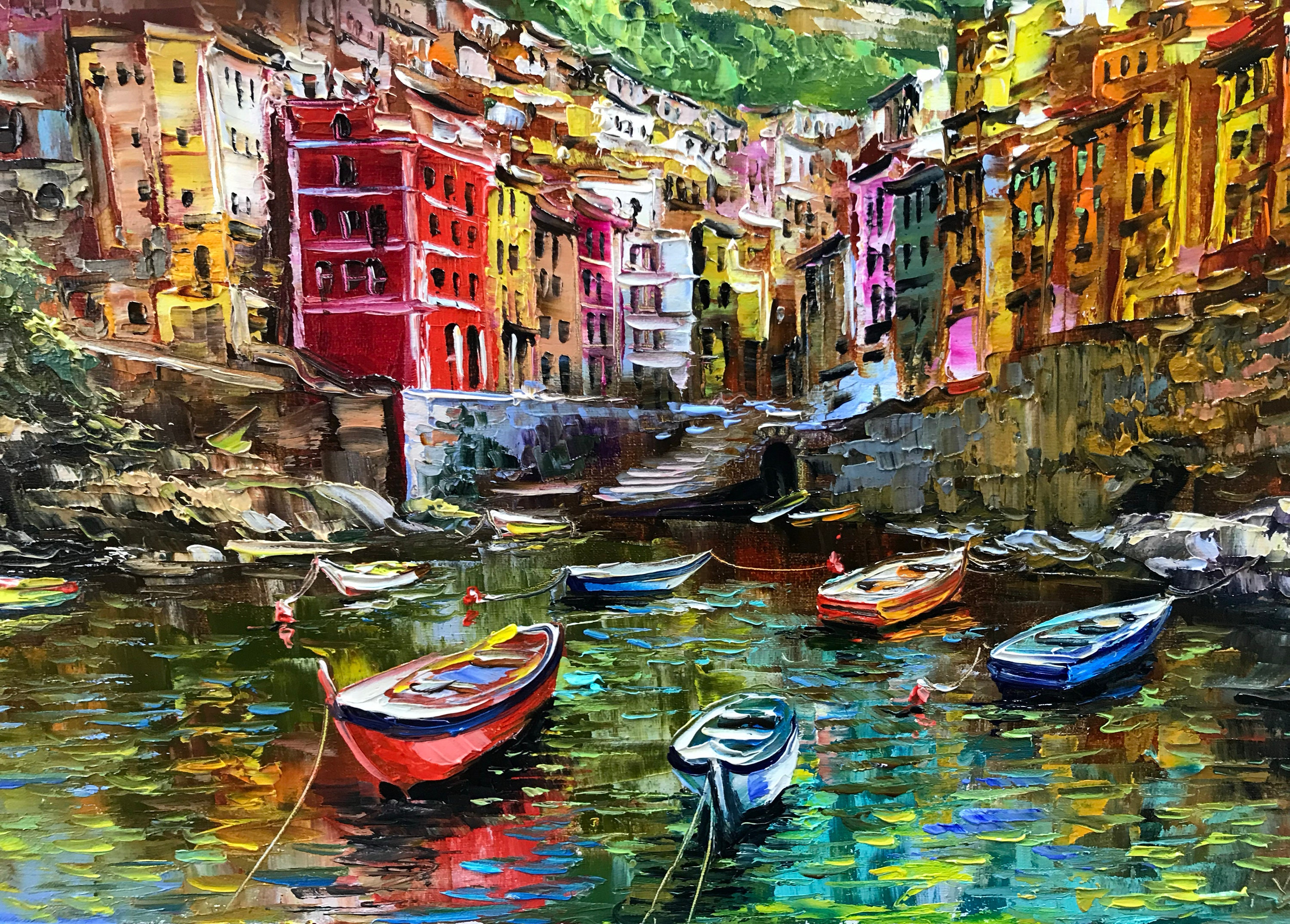 Original Cinque Terre Italy Oil Painting: Italian Coastal Canvas Wall ...