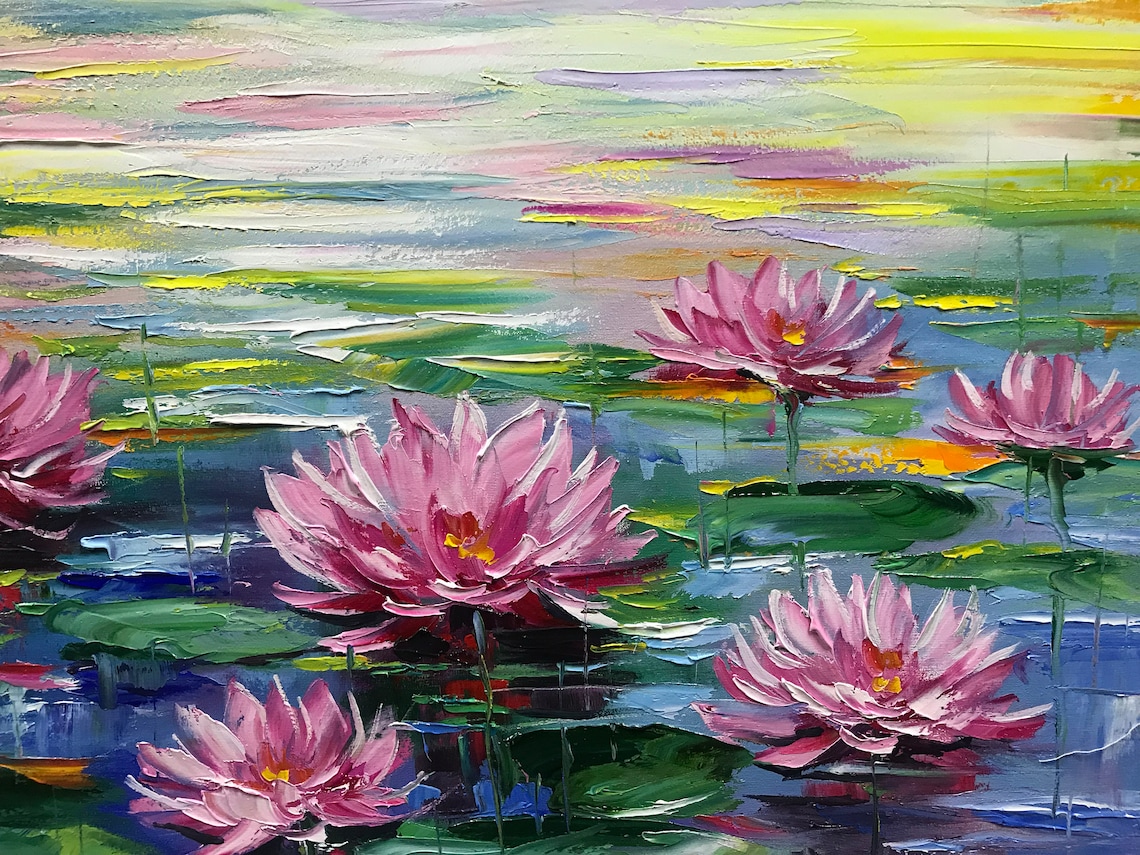 Claude Monet Painting on Canvas Water Lilies Wall Art Pink Lotus Flower ...