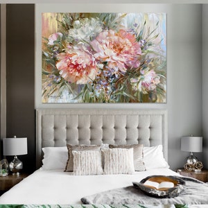 Peonies Oil Painting Original Art Work Pink Flowers Painting Canvas ...