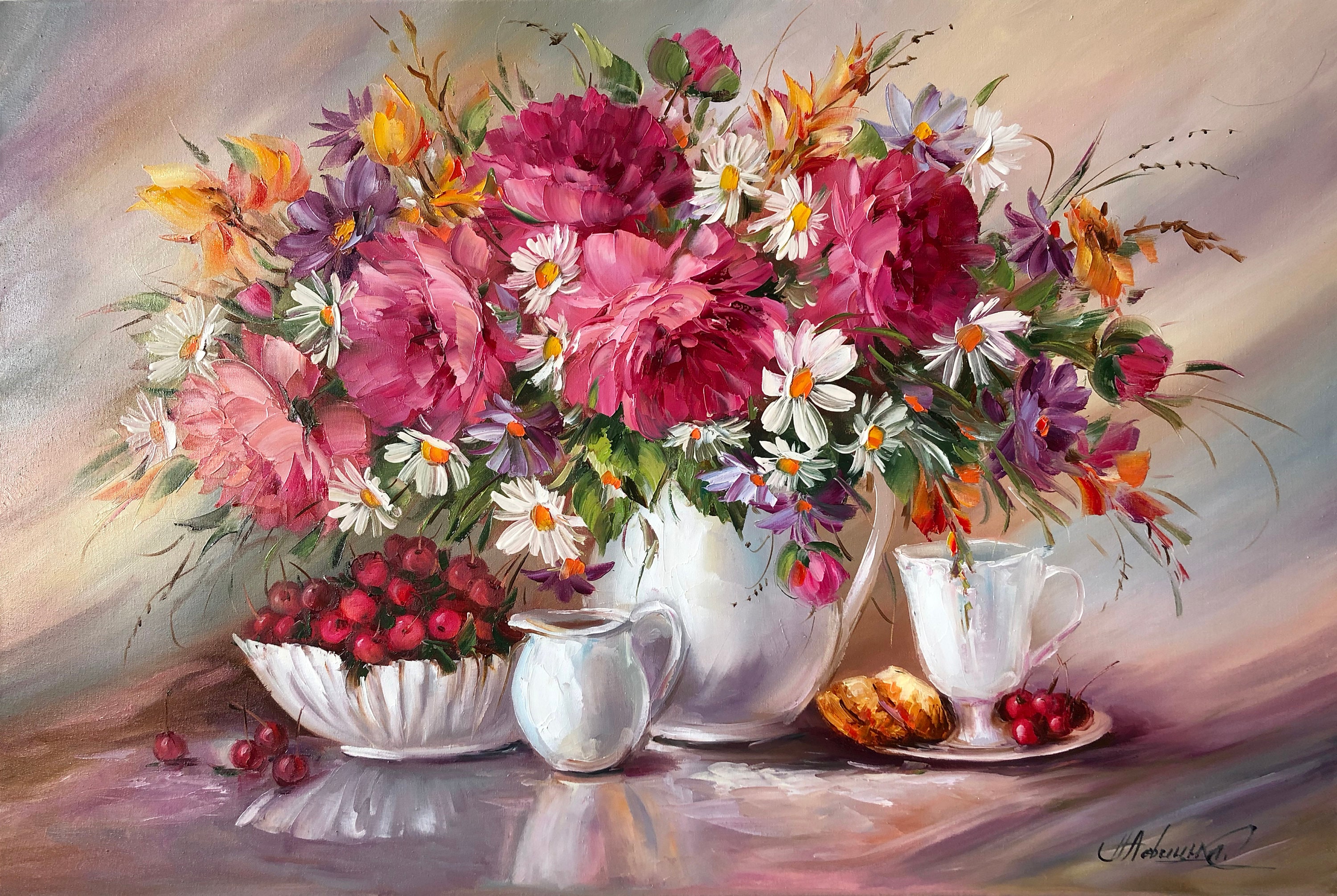 Peony Still Life Painting Floral Artwork Berries Painting Anniversary Gift  for Her Classical Still Life Dish Pink Bouquet Painting on Canvas - Etsy, image size:3000x2011