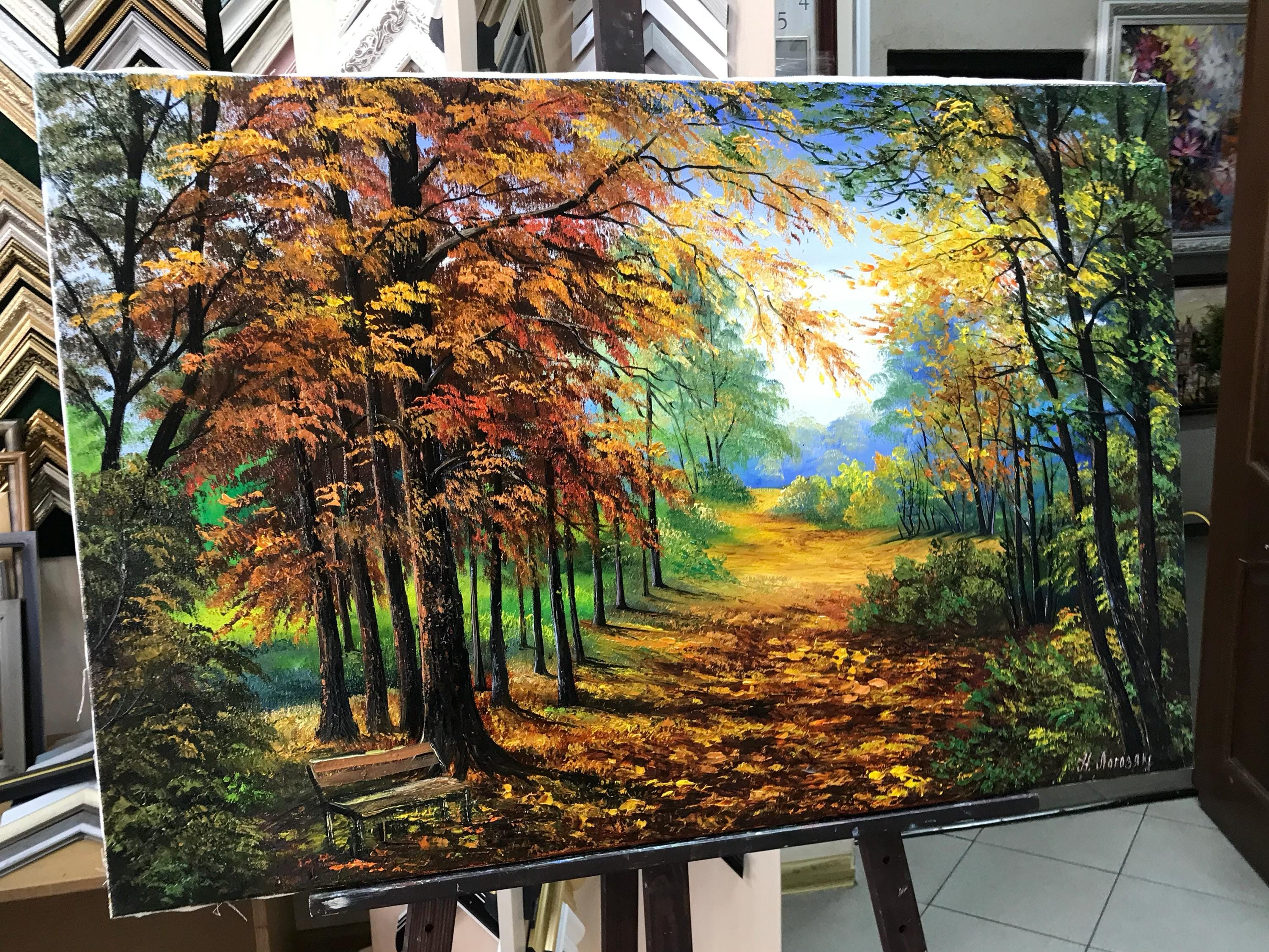 秋の風景　油絵　風景画 風景画 油絵 真作 絵画 油彩 秋の風景画 世界の名画｜Yahoo