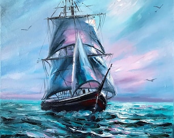 2600❣️ 油絵　ヴィンテージ　ネウム海岸　帆船 2600❣️ 油絵 ヴィンテージ ネウム海岸 帆船