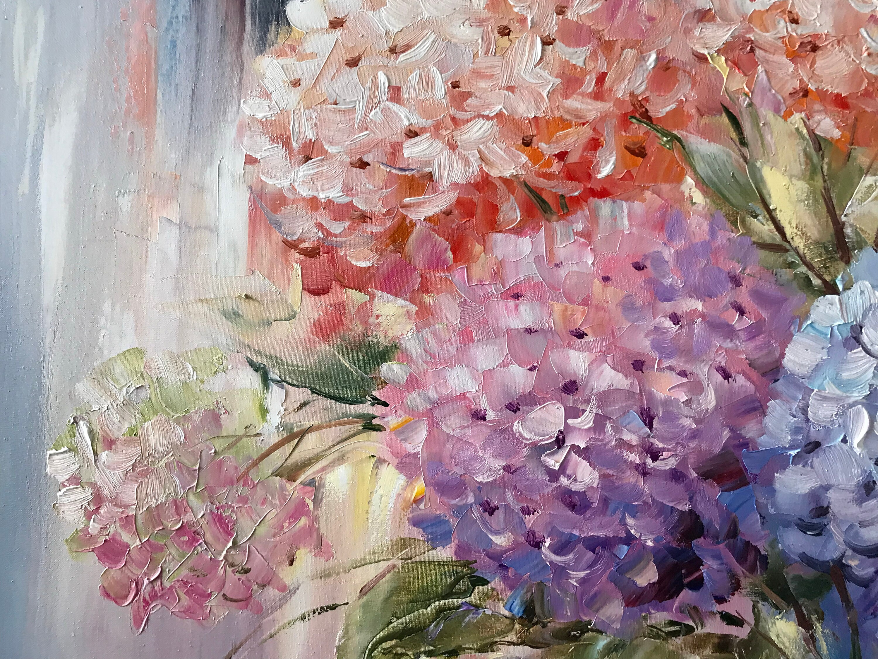 Abstract Hydrangea Oil Painting Original: Large Spring Flowers Wall Art ...