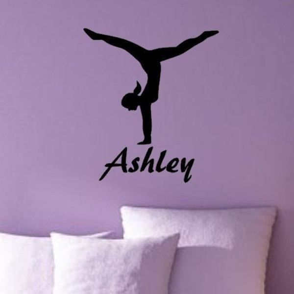 Gymnastics Personalized wall decal. Gymnast handstand splits. Personalized and Custom made with any name. Great gift/Birthday gift for girls
