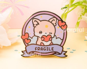 Cute Fox Enamel Pin / Fragile Handle With Care Pin / Emotional Pin / Mental Health Pin / Overwhelmed Pin / Sensitive Depression Anxiety Pin