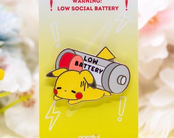 Low Battery Enamel Pin / Introvert Enamel Pin / Low Social Battery Enamel Pin / Pichu Raichu Pins / Office Corporate Pins / Antisocial Pin