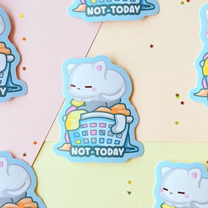 Laundry Cat Sticker / Cute Cat Vinyl Sticker / Kawaii Cat Planner Stickers / Chonky Cat Sticker / Kitten Laptop Sticker / Relatable stickers