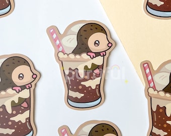 Cute Root Beer Vinyl Sticker / Cute Animal Soda Sticker / Ice Cream Float Sticker / Kawaii Dessert Sticker / Cute Mole Sticker